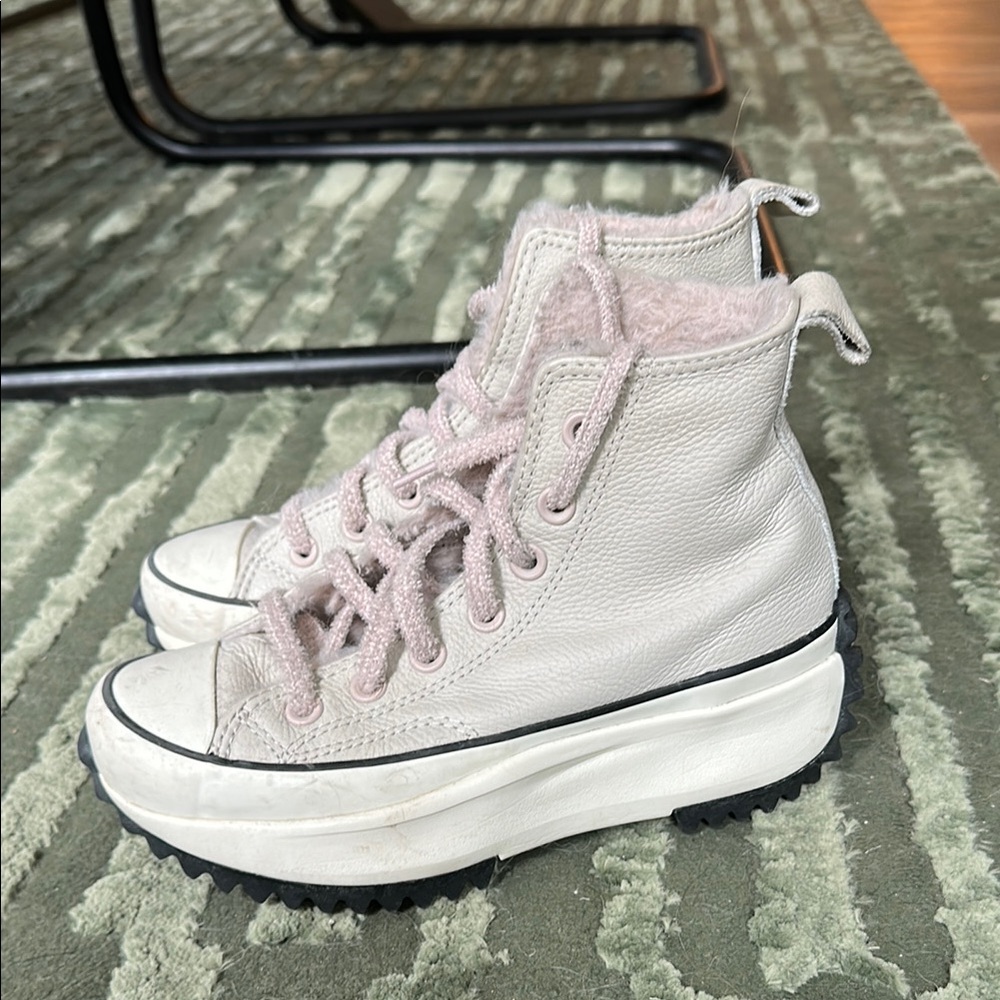 Converse Cream High-Top Sneakers with Platform Sole